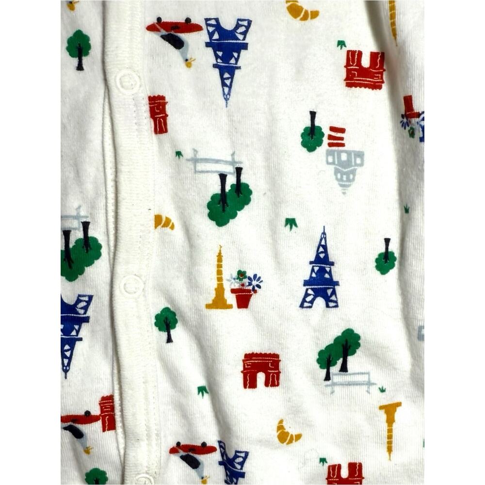 Le Petit Bateau White Multi Baby Front Snap Parisian Print Footie 18 month - Picture 4 of 5